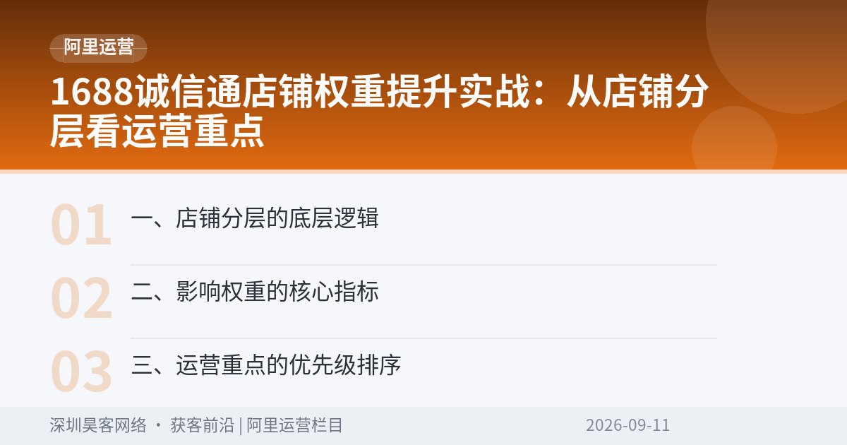 1688诚信通店铺权重提升实战：从店铺分层看运营重点