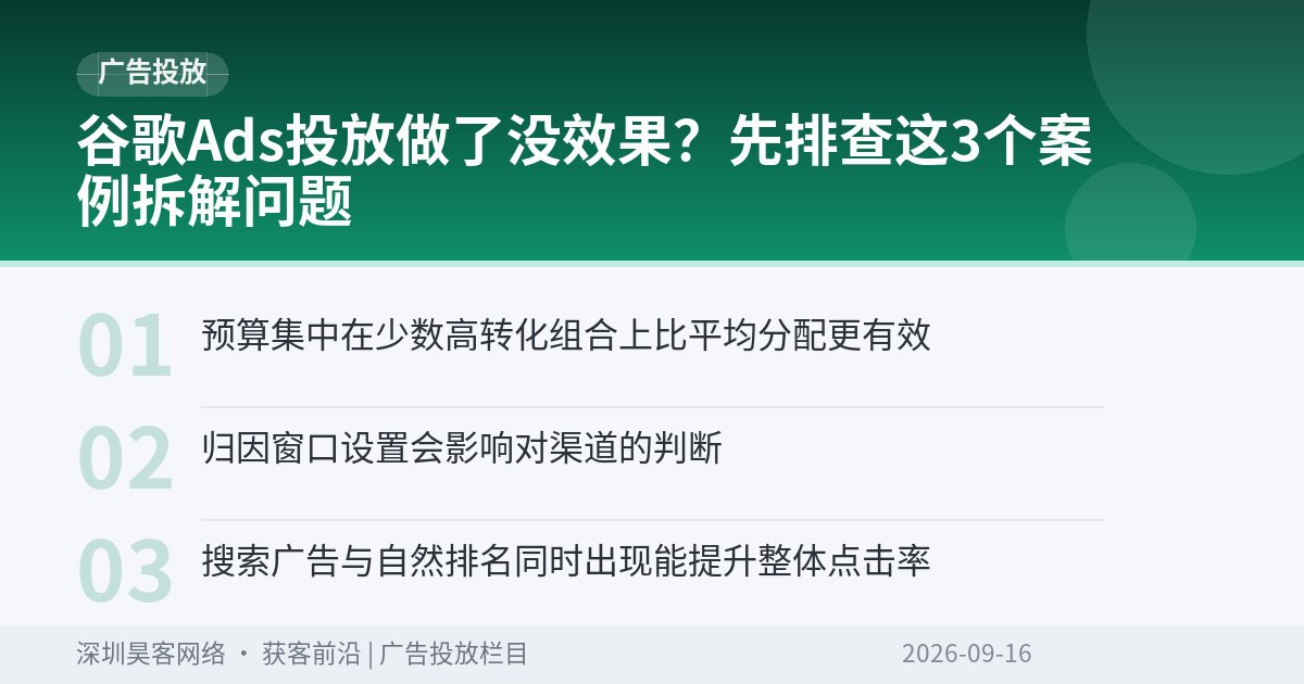 谷歌Ads投放做了没效果?先排查这3个案例拆解问题