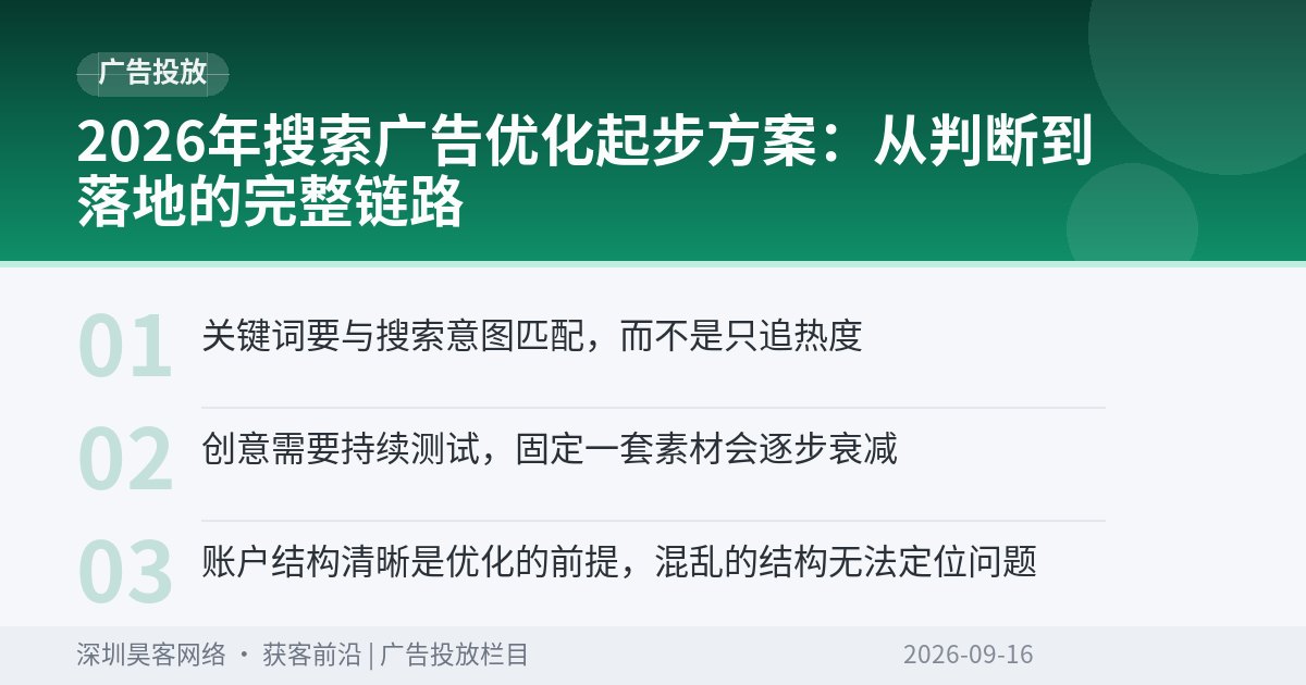 2026年搜索广告优化起步方案:从判断到落地的完整链路