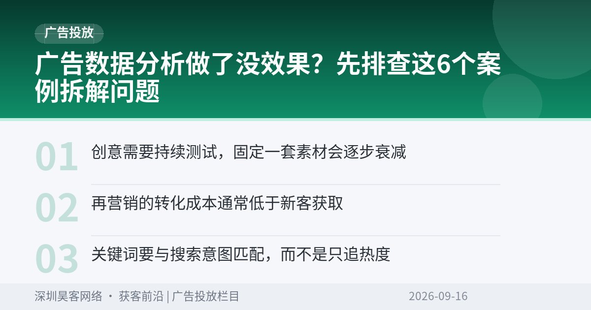 广告数据分析做了没效果？先排查这6个案例拆解问题