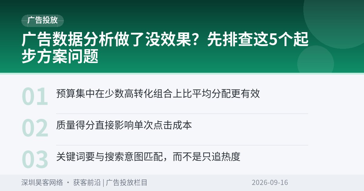 广告数据分析做了没效果?先排查这5个起步方案问题