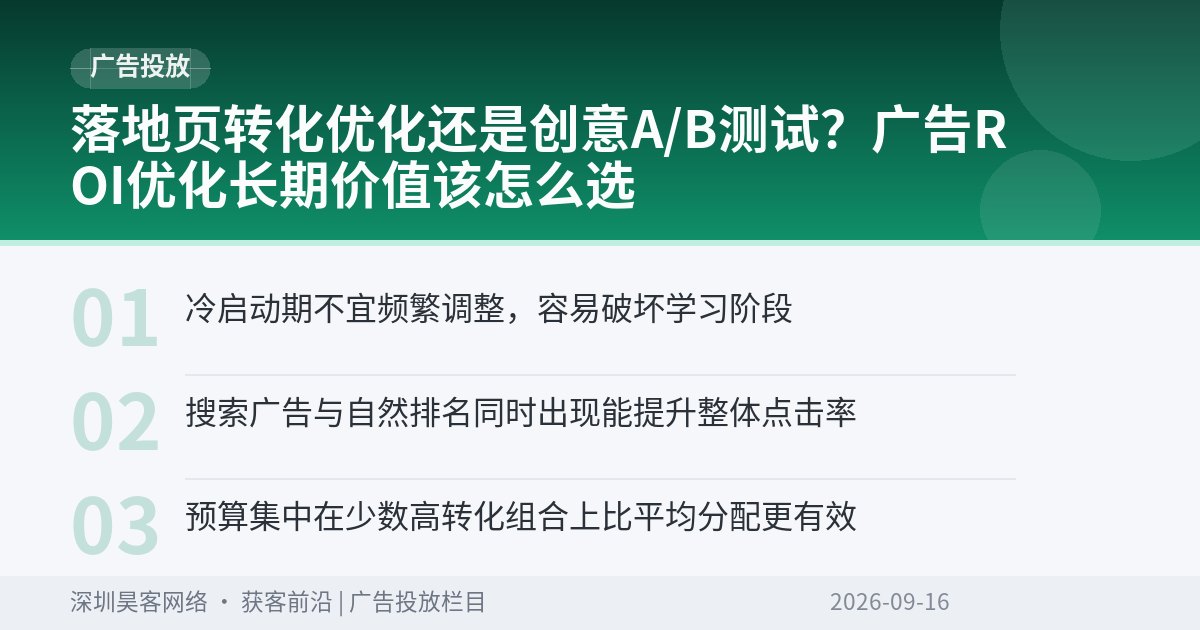 落地页转化优化还是创意A/B测试？广告ROI优化长期价值该怎么选