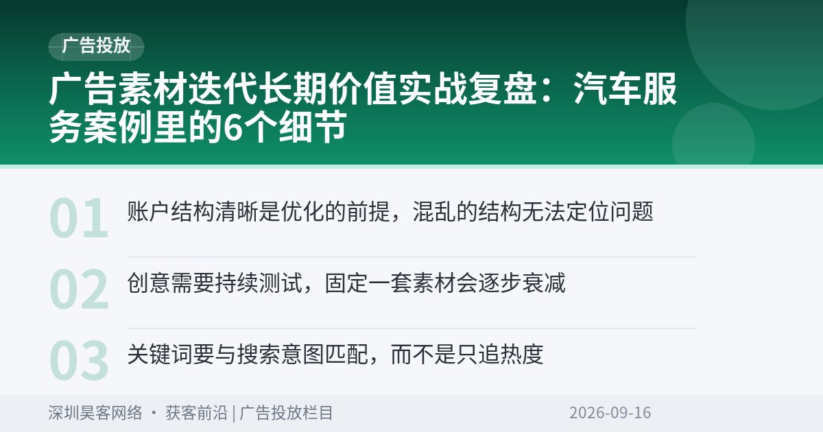 广告素材迭代长期价值实战复盘:汽车服务案例里的6个细节