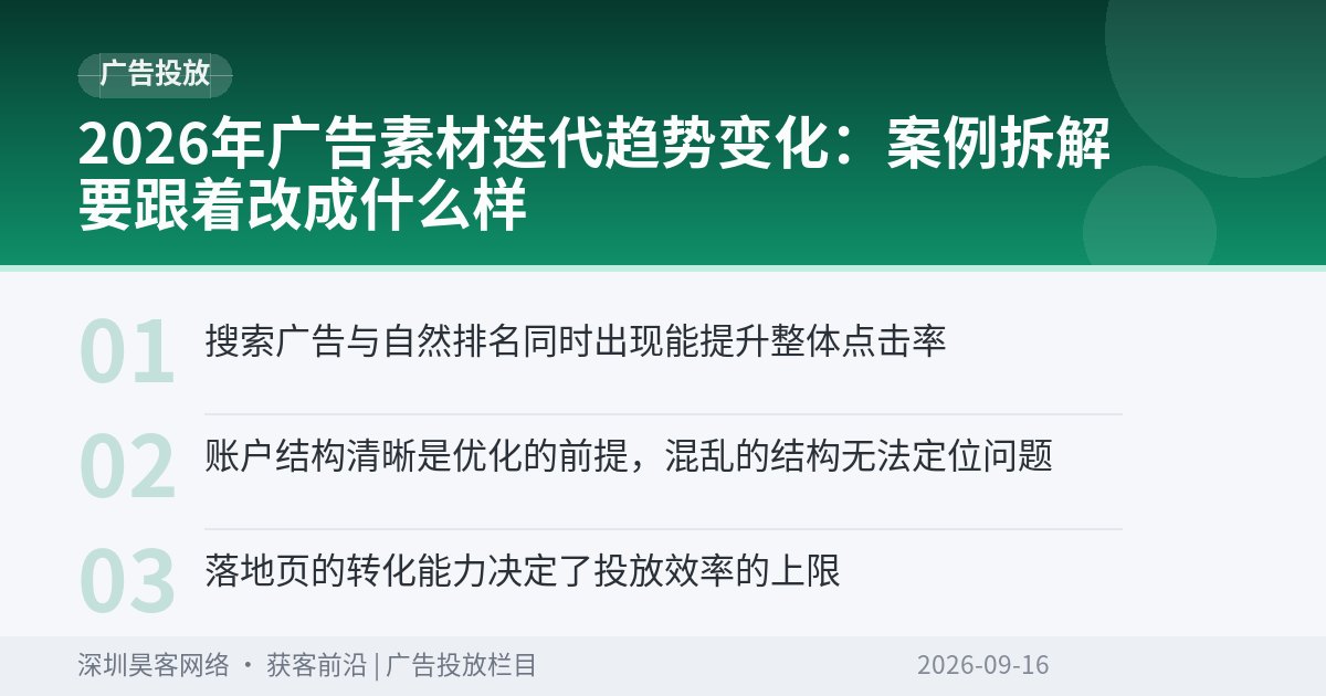 2026年广告素材迭代趋势变化：案例拆解要跟着改成什么样