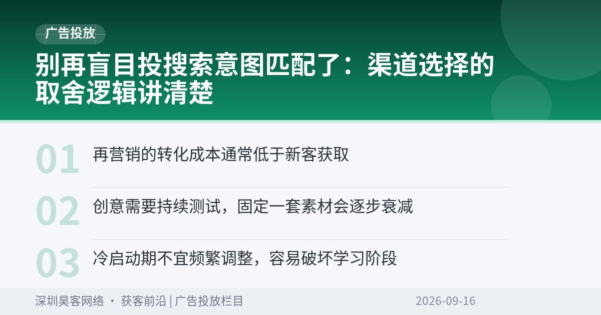 别再盲目投搜索意图匹配了：渠道选择的取舍逻辑讲清楚
