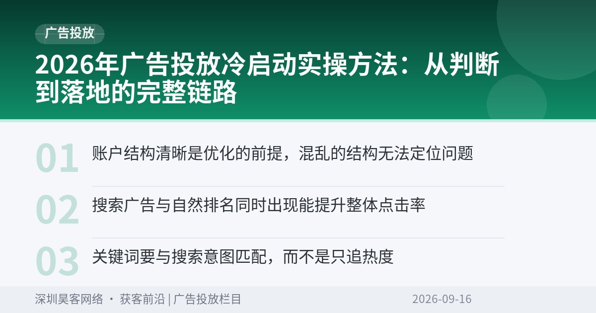 2026年广告投放冷启动实操方法:从判断到落地的完整链路