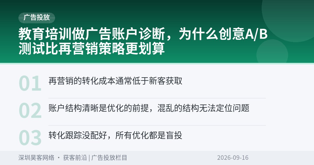 教育培训做广告账户诊断，为什么创意A/B测试比再营销策略更划算
