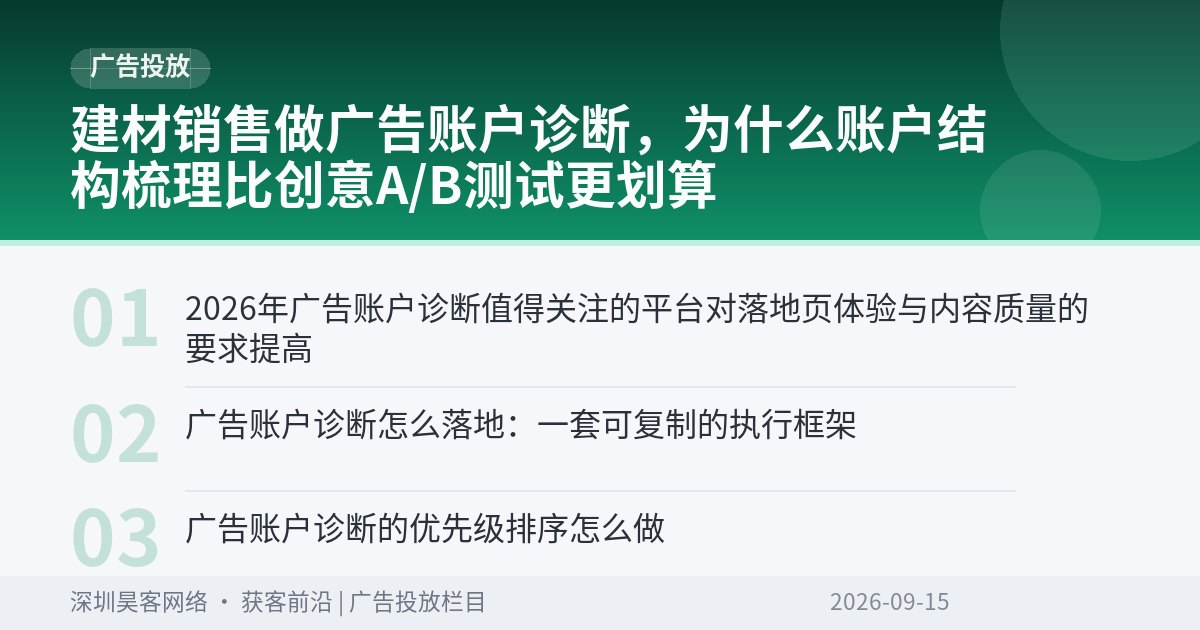 建材销售做广告账户诊断，为什么账户结构梳理比创意A/B测试更划算