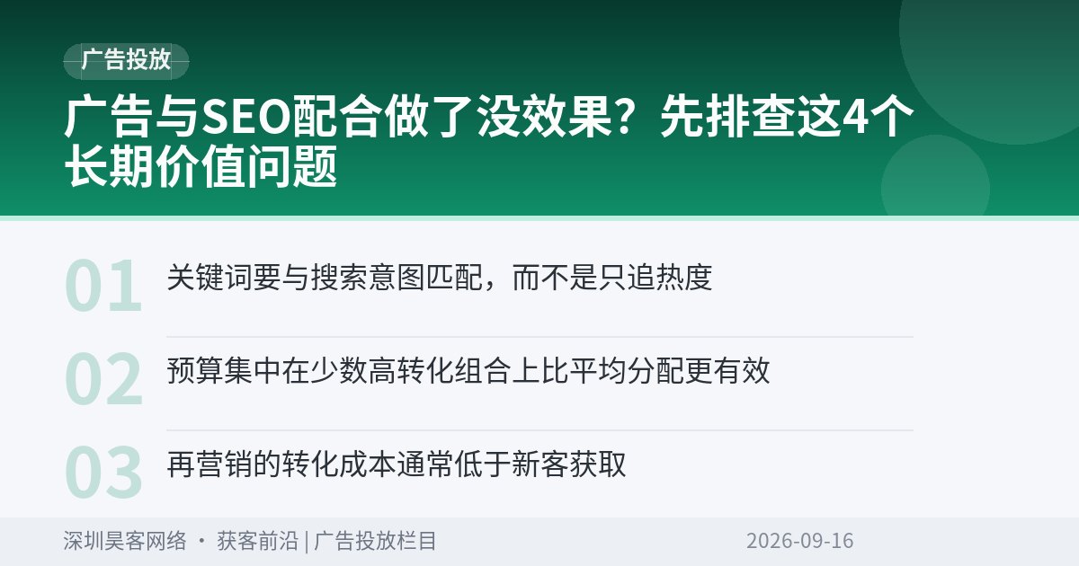 广告与SEO配合做了没效果？先排查这4个长期价值问题
