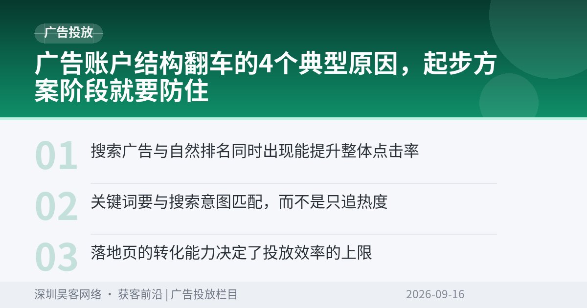 广告账户结构翻车的4个典型原因,起步方案阶段就要防住