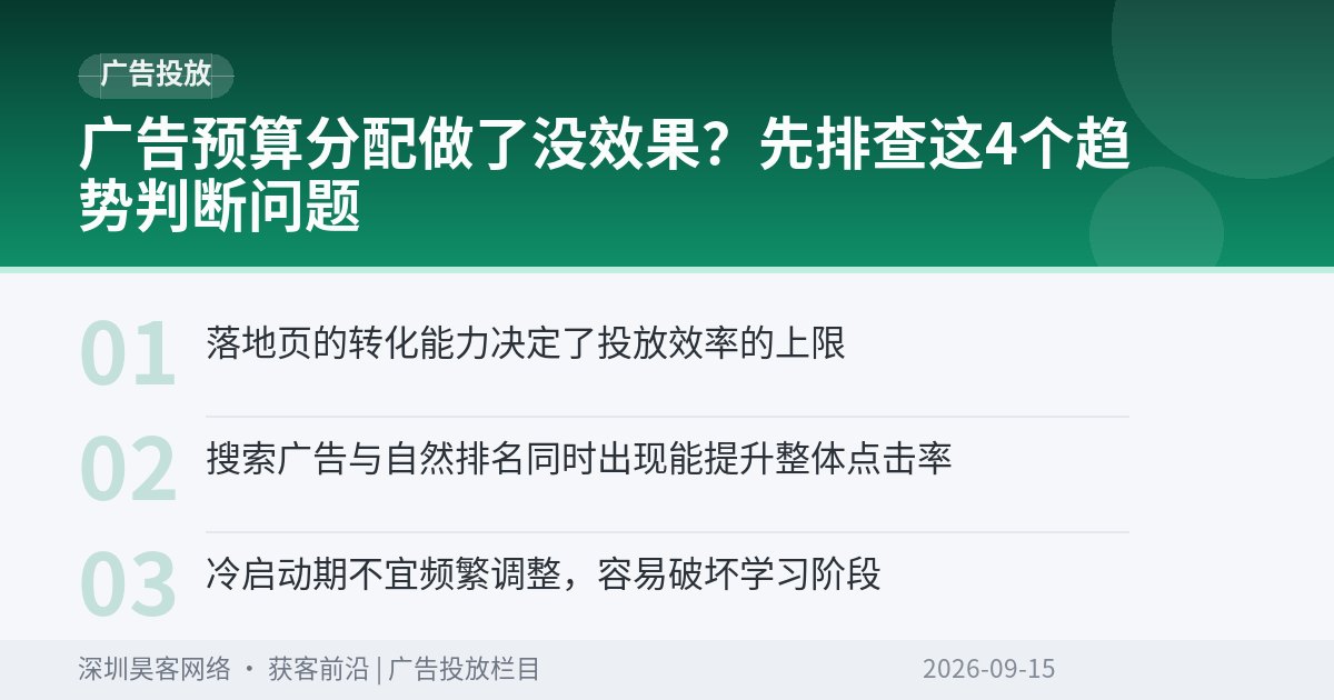 广告预算分配做了没效果？先排查这4个趋势判断问题