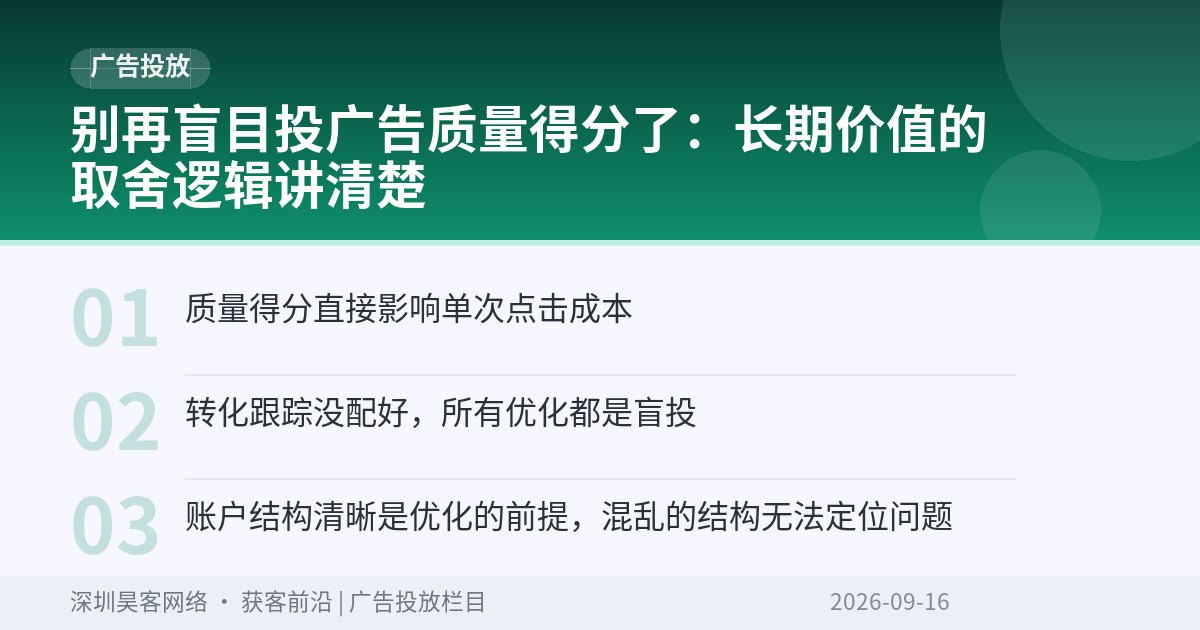 别再盲目投广告质量得分了：长期价值的取舍逻辑讲清楚