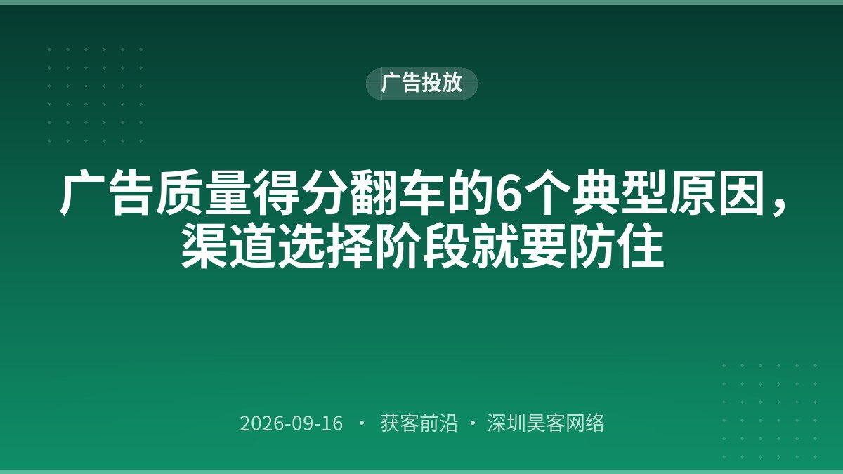 广告质量得分翻车的6个典型原因，渠道选择阶段就要防住