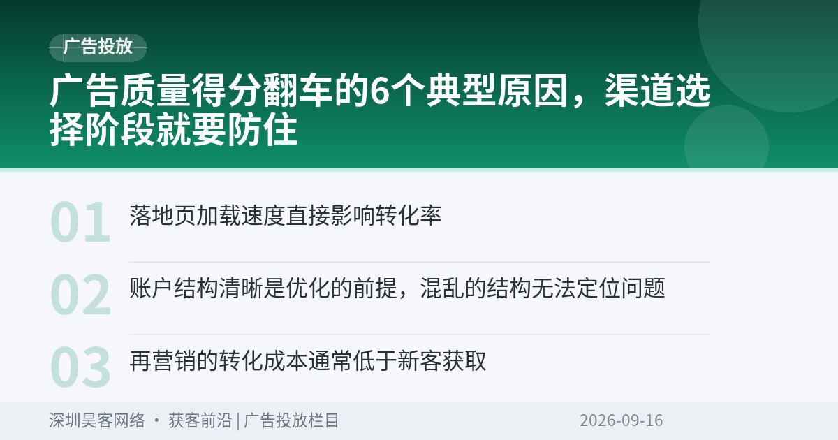广告质量得分翻车的6个典型原因，渠道选择阶段就要防住