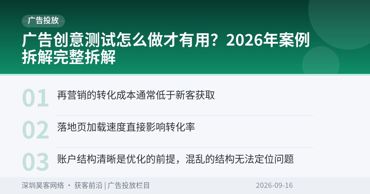 广告创意测试怎么做才有用？2026年案例拆解完整拆解