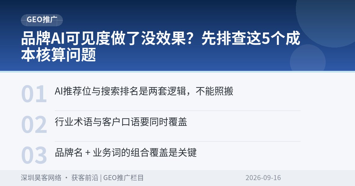 品牌AI可见度做了没效果？先排查这5个成本核算问题