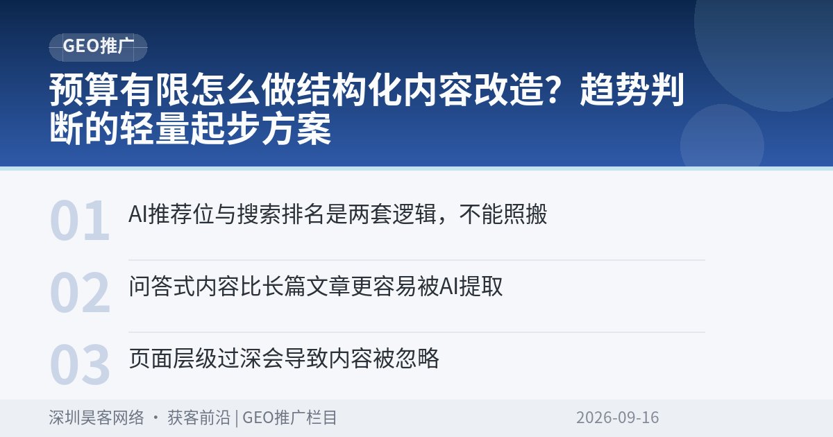 预算有限怎么做结构化内容改造?趋势判断的轻量起步方案