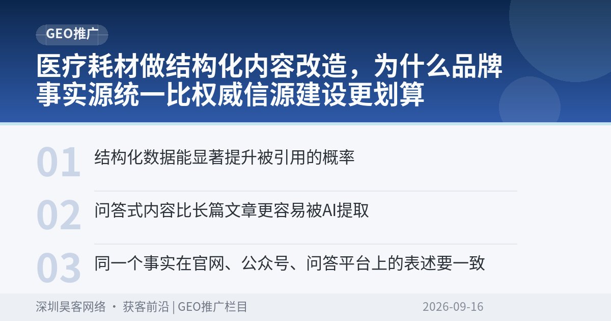 医疗耗材做结构化内容改造，为什么品牌事实源统一比权威信源建设更划算