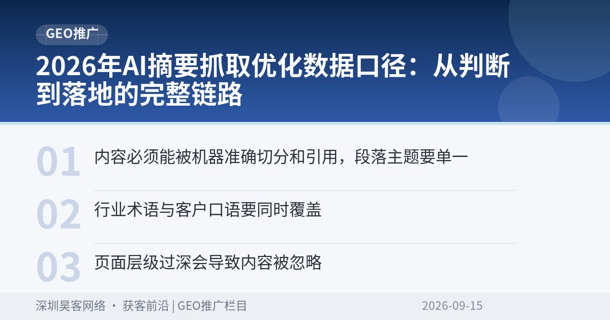 2026年AI摘要抓取优化数据口径：从判断到落地的完整链路