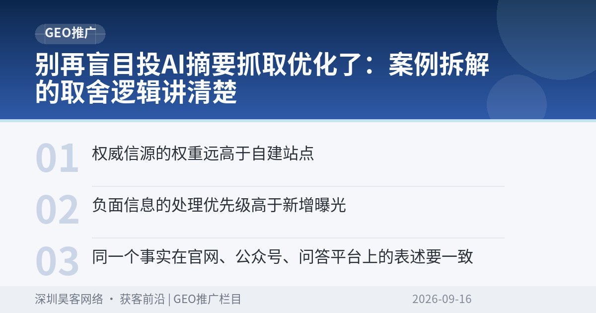 别再盲目投AI摘要抓取优化了：案例拆解的取舍逻辑讲清楚