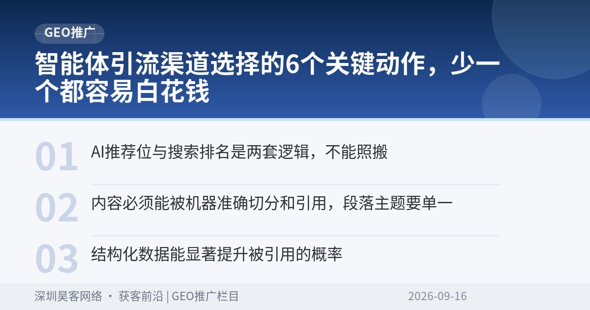 智能体引流渠道选择的6个关键动作,少一个都容易白花钱