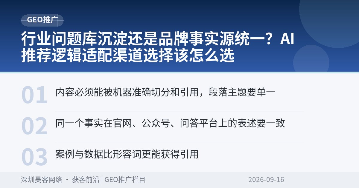 行业问题库沉淀还是品牌事实源统一?AI推荐逻辑适配渠道选择该怎么选