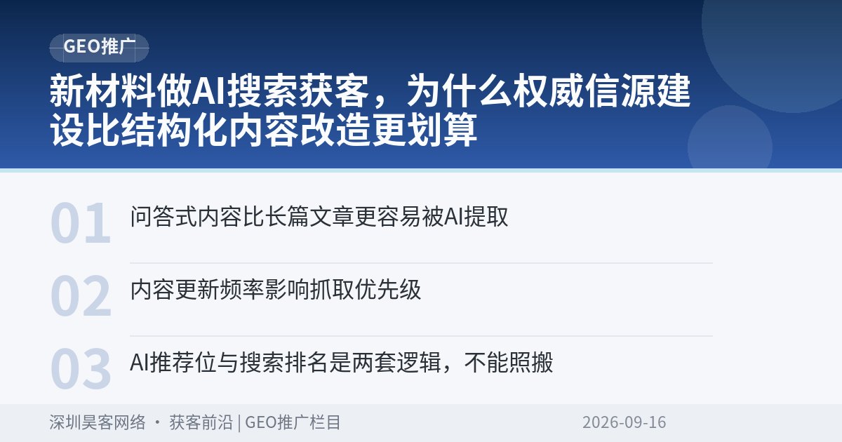 新材料做AI搜索获客，为什么权威信源建设比结构化内容改造更划算