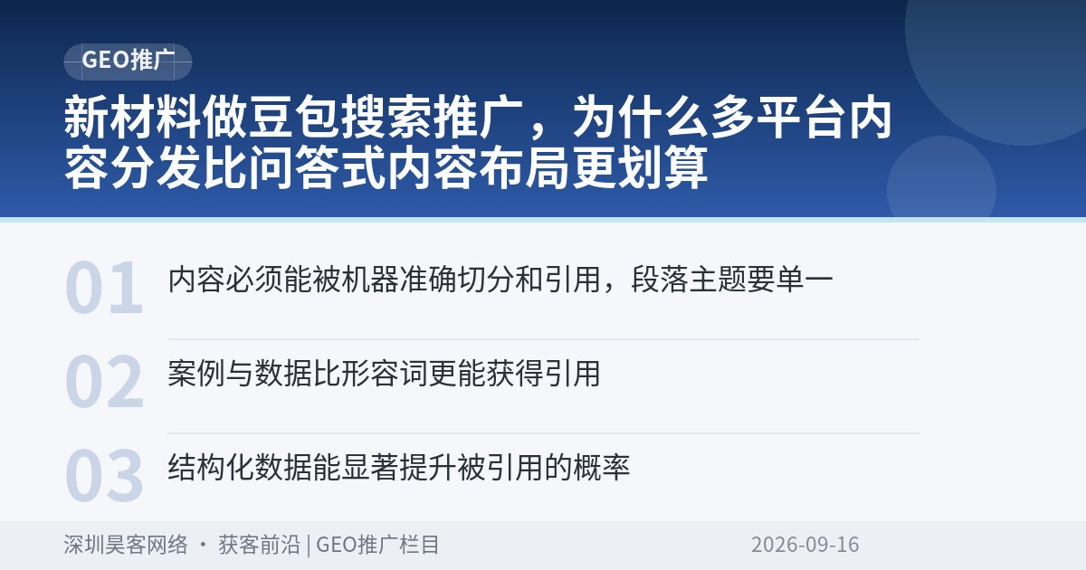 新材料做豆包搜索推广，为什么多平台内容分发比问答式内容布局更划算