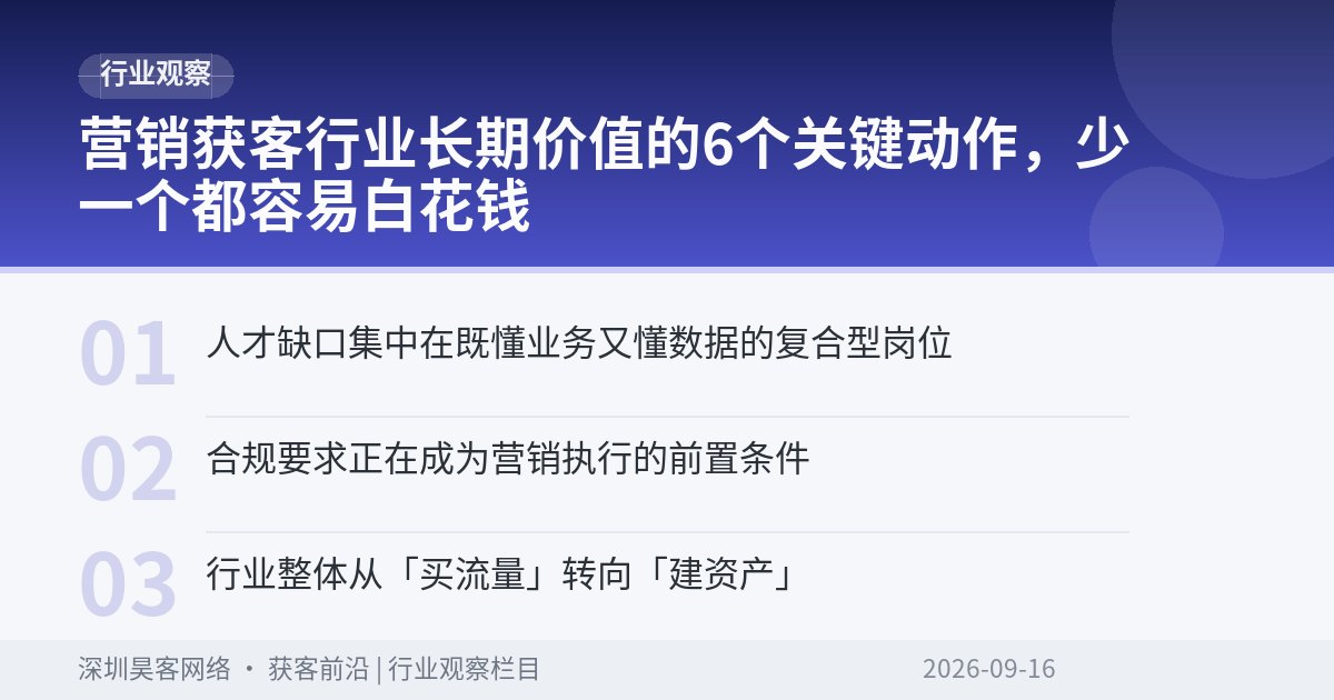 营销获客行业长期价值的6个关键动作，少一个都容易白花钱