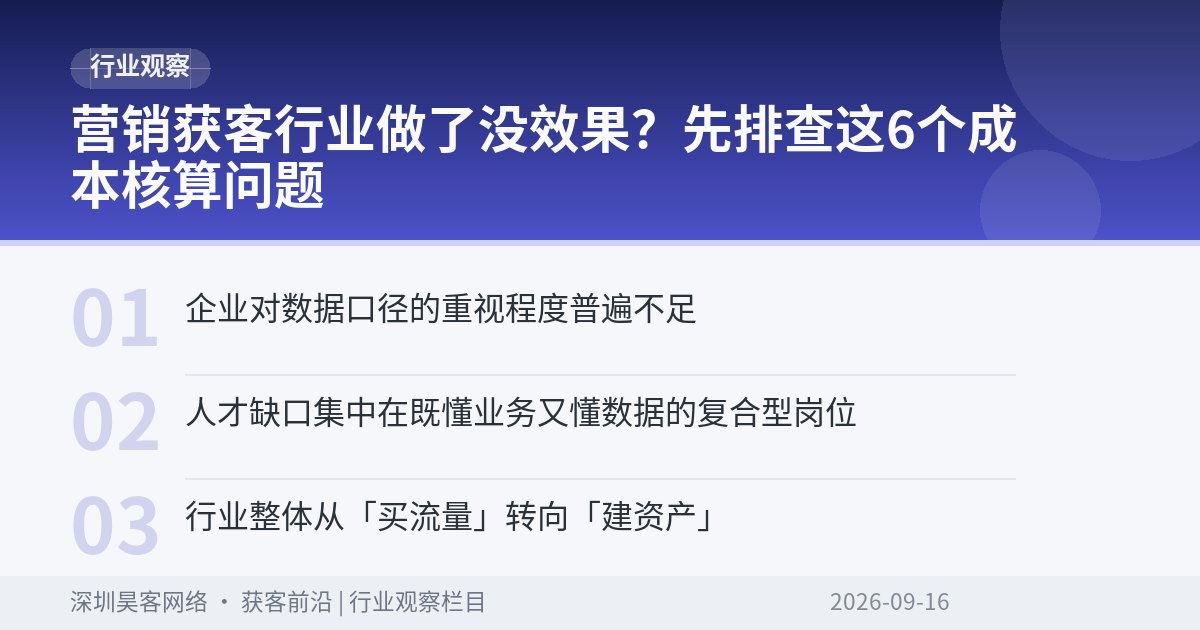 营销获客行业做了没效果?先排查这6个成本核算问题