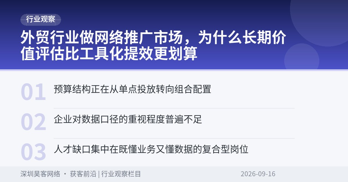 外贸行业做网络推广市场，为什么长期价值评估比工具化提效更划算