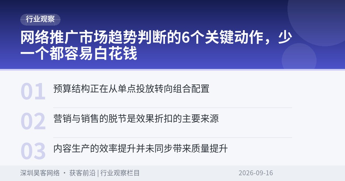 网络推广市场趋势判断的6个关键动作，少一个都容易白花钱