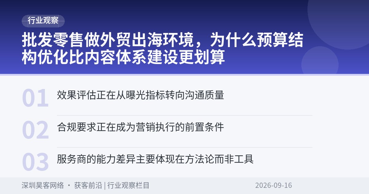 批发零售做外贸出海环境，为什么预算结构优化比内容体系建设更划算