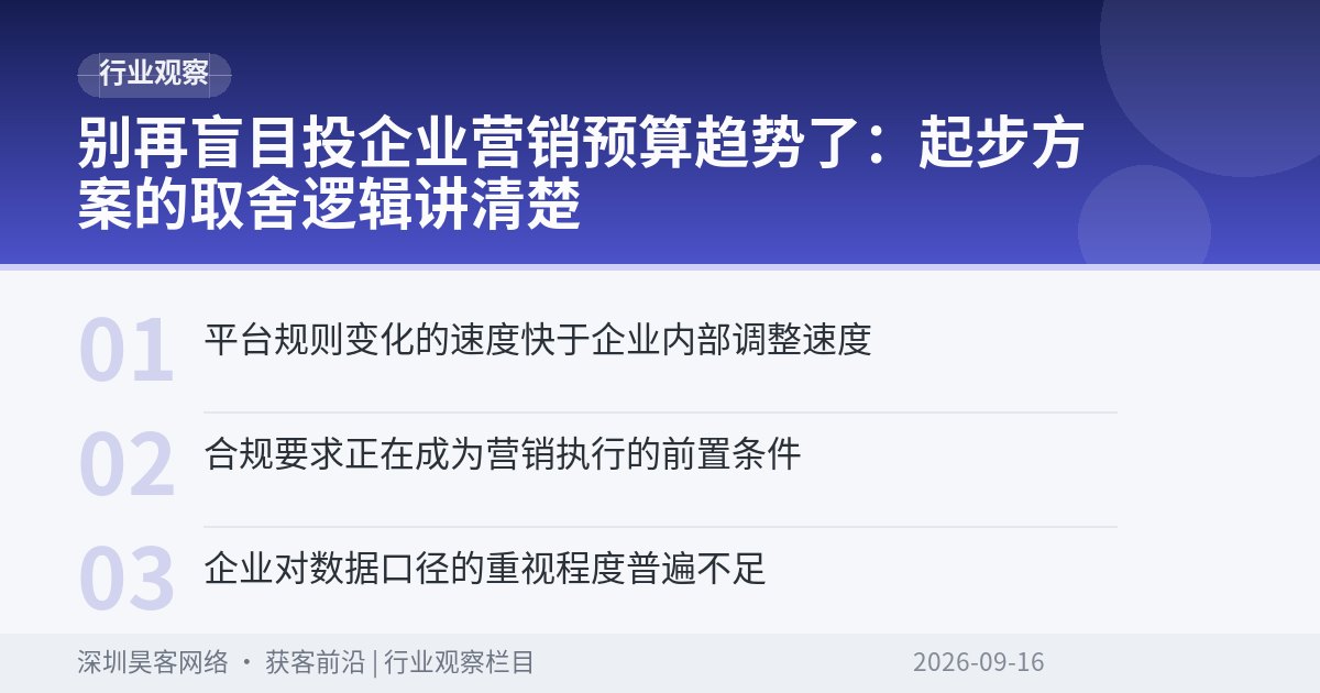 别再盲目投企业营销预算趋势了：起步方案的取舍逻辑讲清楚
