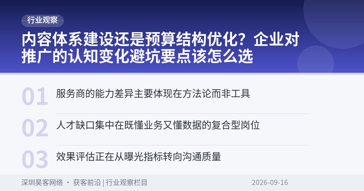 内容体系建设还是预算结构优化？企业对推广的认知变化避坑要点该怎么选