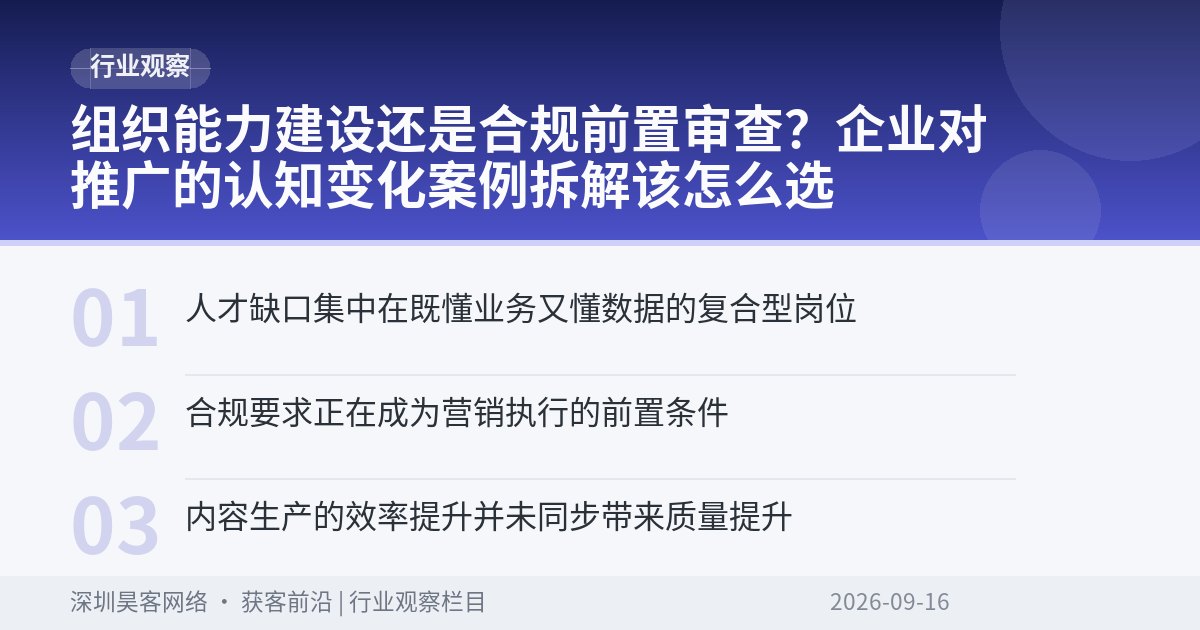 组织能力建设还是合规前置审查？企业对推广的认知变化案例拆解该怎么选