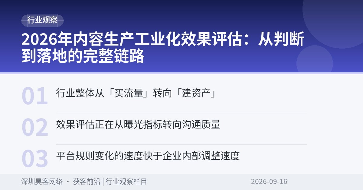 2026年内容生产工业化效果评估:从判断到落地的完整链路