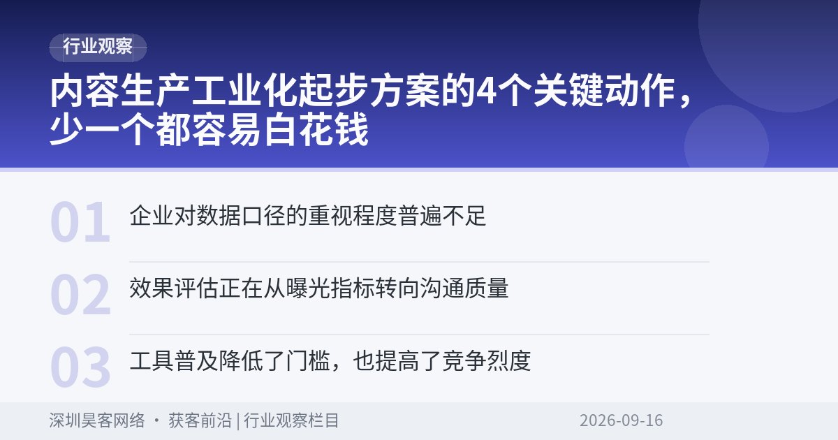 内容生产工业化起步方案的4个关键动作，少一个都容易白花钱