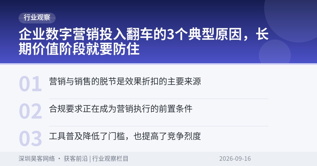 企业数字营销投入翻车的3个典型原因，长期价值阶段就要防住