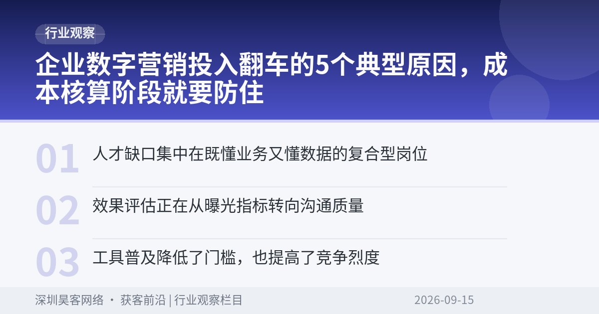 企业数字营销投入翻车的5个典型原因，成本核算阶段就要防住