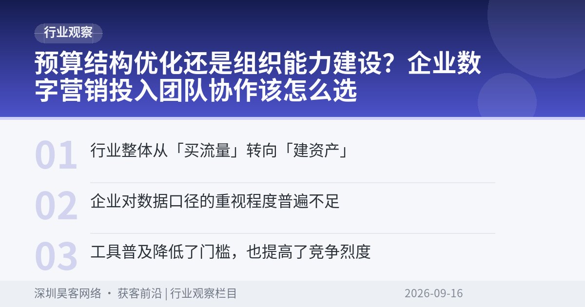 预算结构优化还是组织能力建设?企业数字营销投入团队协作该怎么选