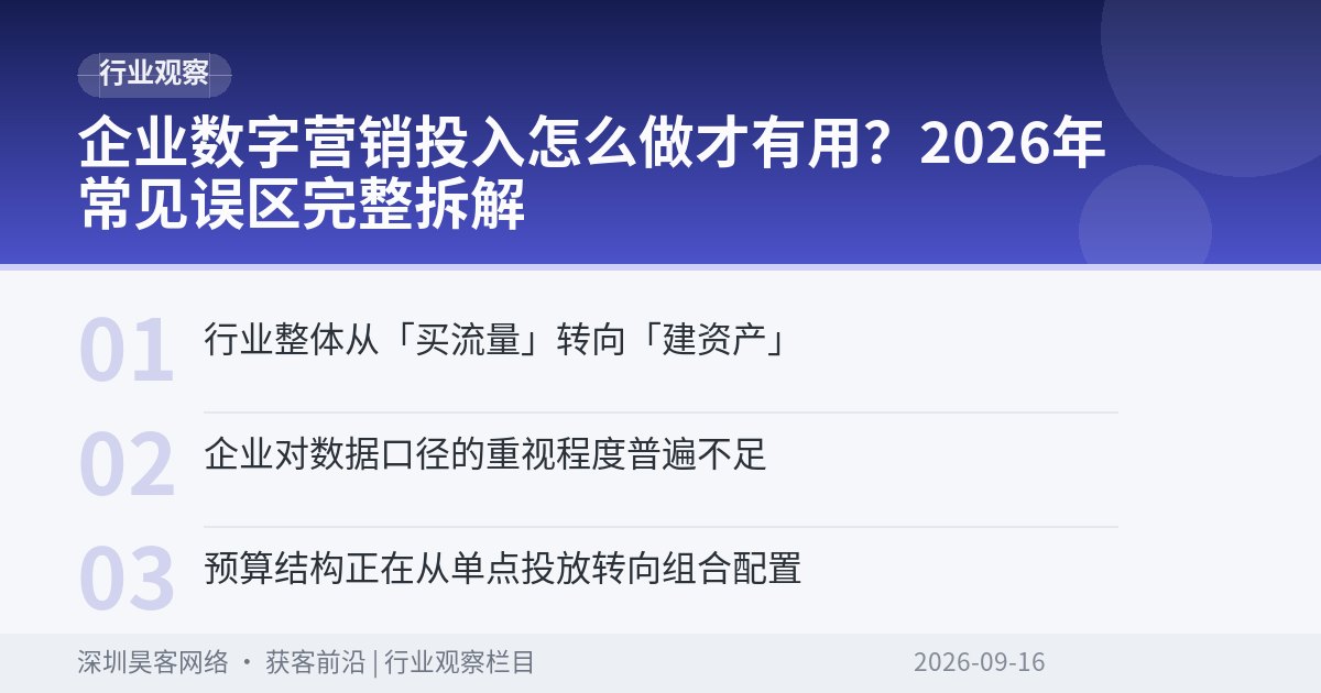 企业数字营销投入怎么做才有用？2026年常见误区完整拆解