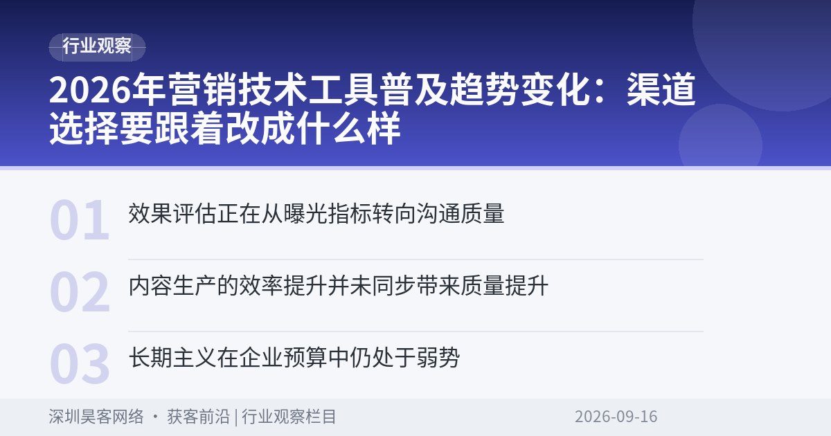 2026年营销技术工具普及趋势变化：渠道选择要跟着改成什么样