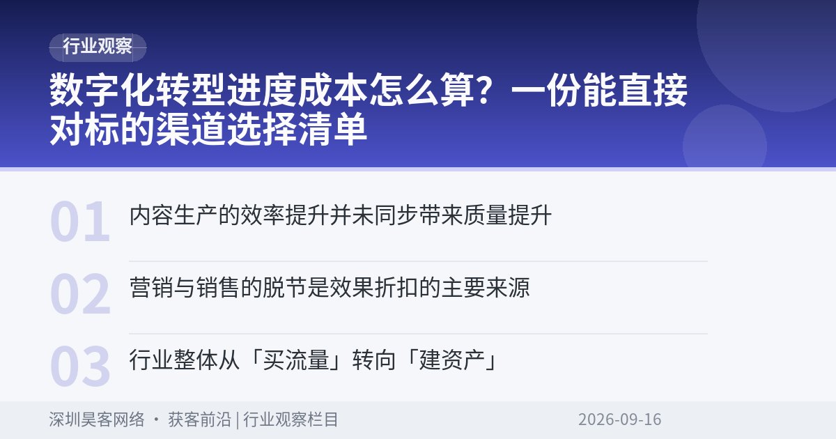 数字化转型进度成本怎么算?一份能直接对标的渠道选择清单