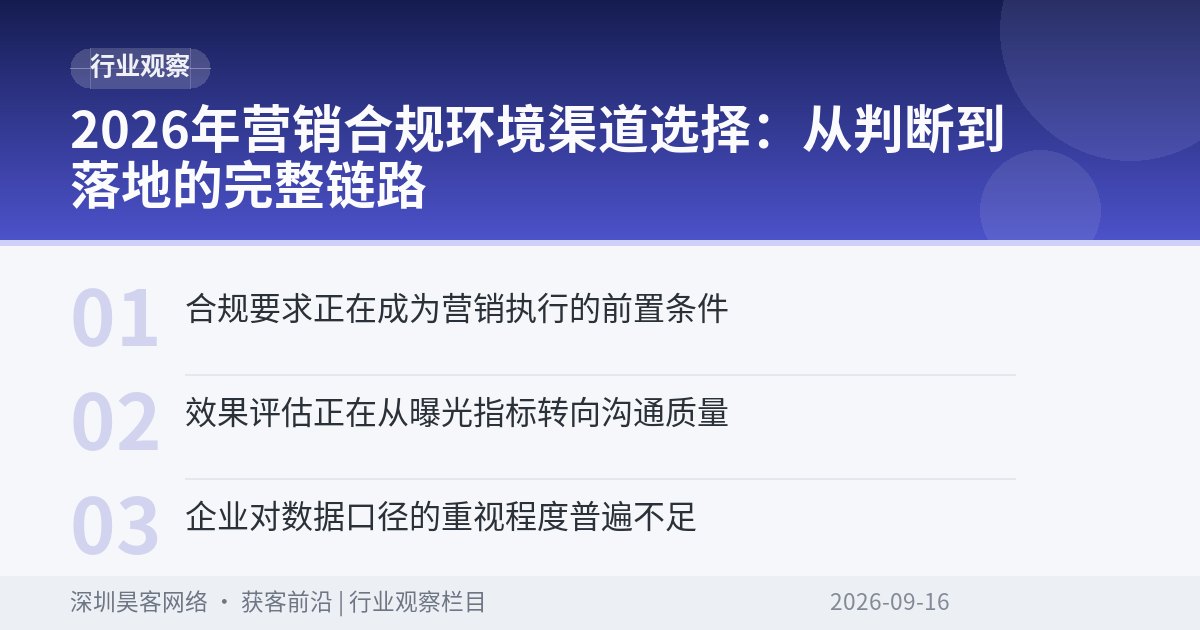 2026年营销合规环境渠道选择：从判断到落地的完整链路