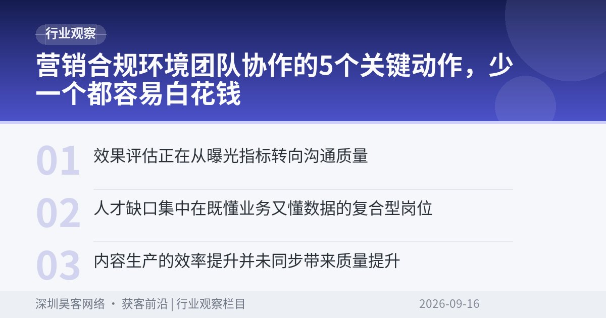 营销合规环境团队协作的5个关键动作，少一个都容易白花钱