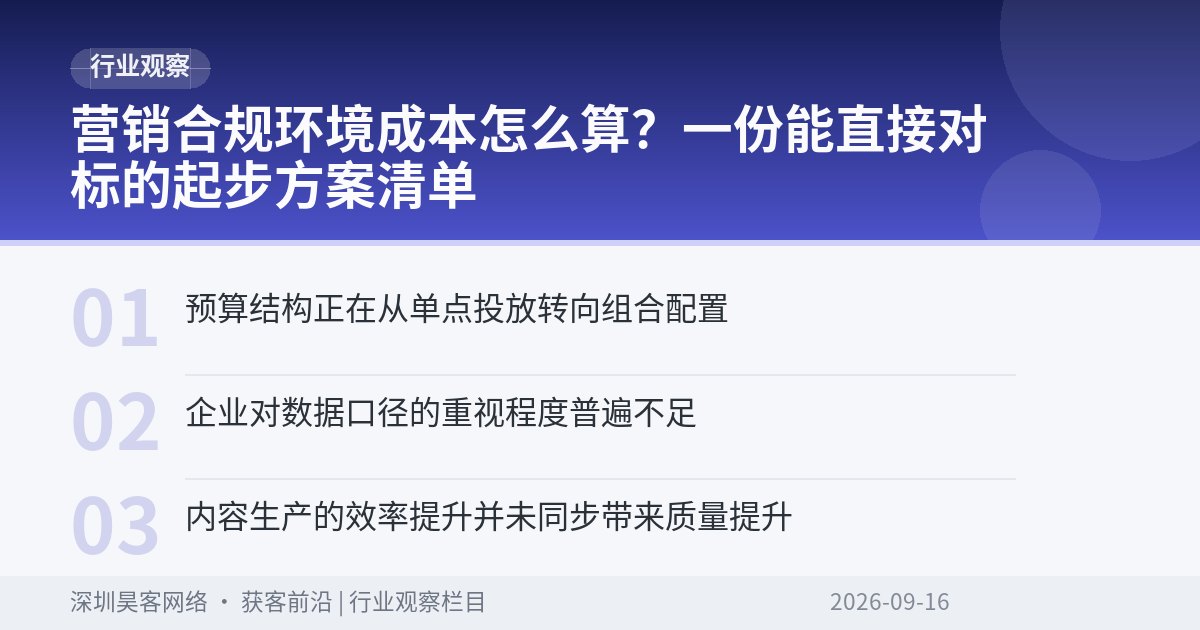 营销合规环境成本怎么算？一份能直接对标的起步方案清单