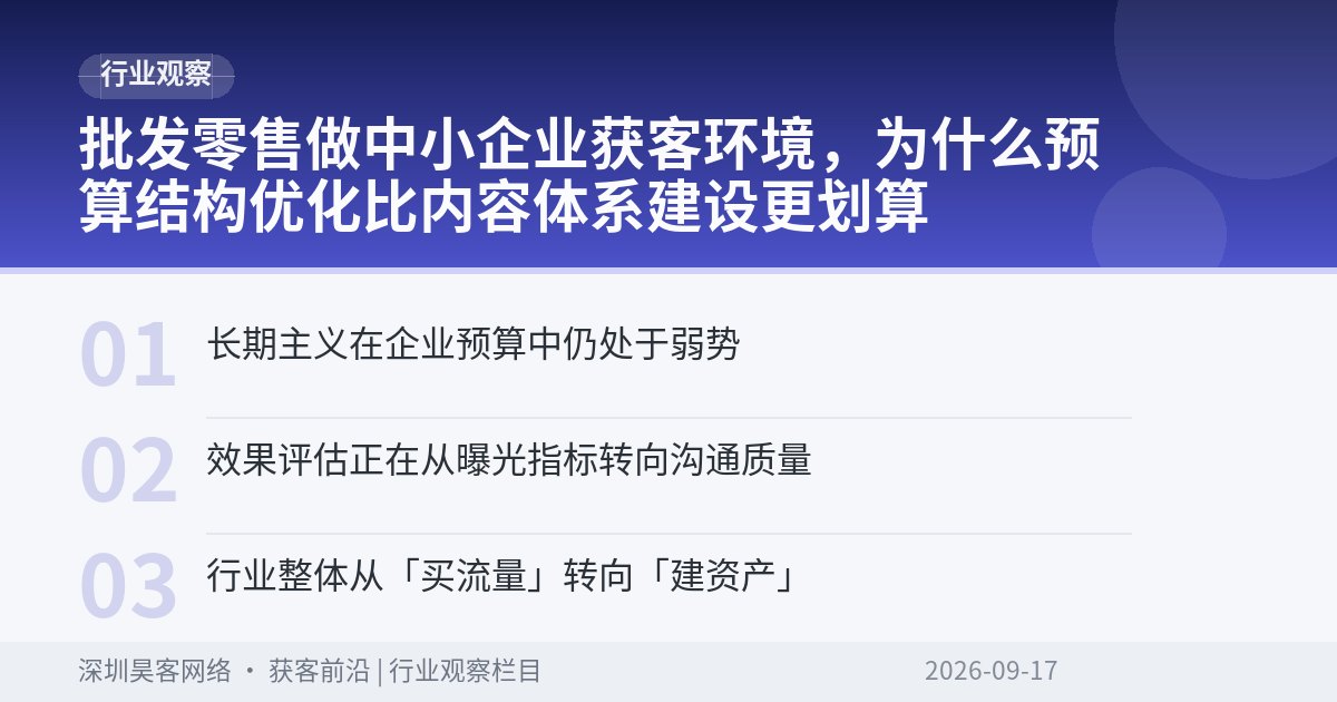 批发零售做中小企业获客环境，为什么预算结构优化比内容体系建设更划算