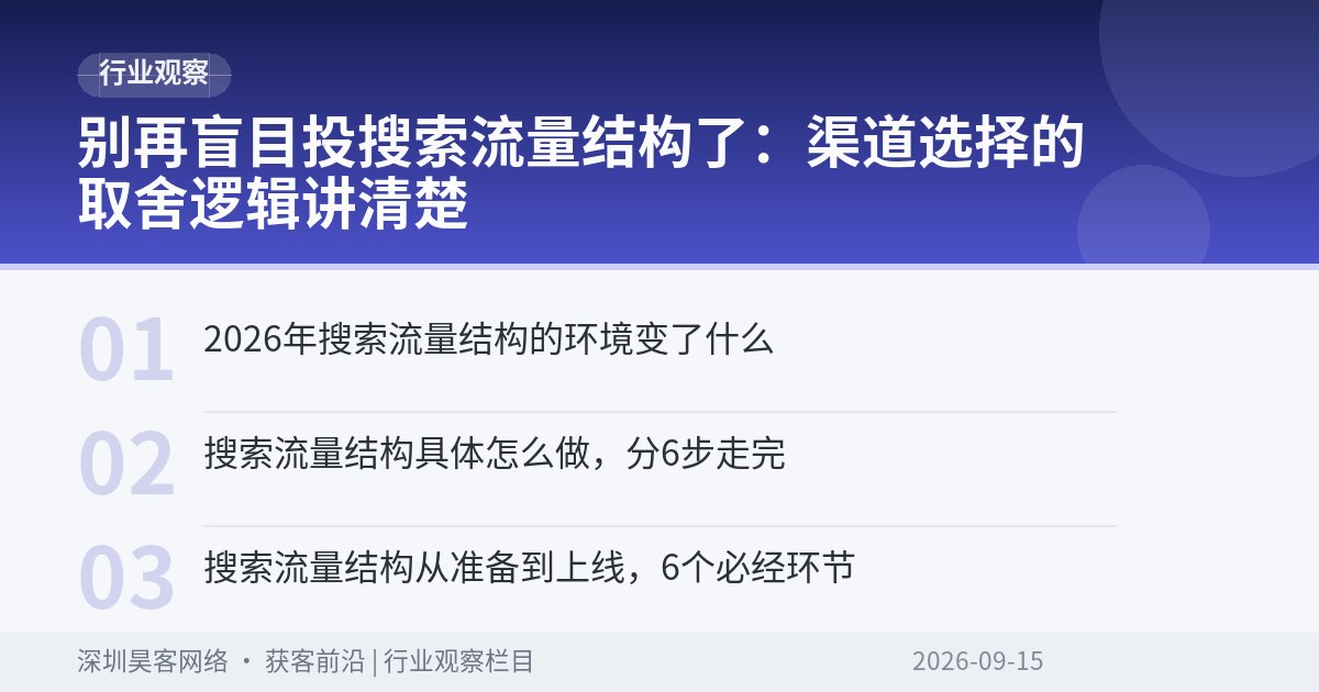别再盲目投搜索流量结构了：渠道选择的取舍逻辑讲清楚