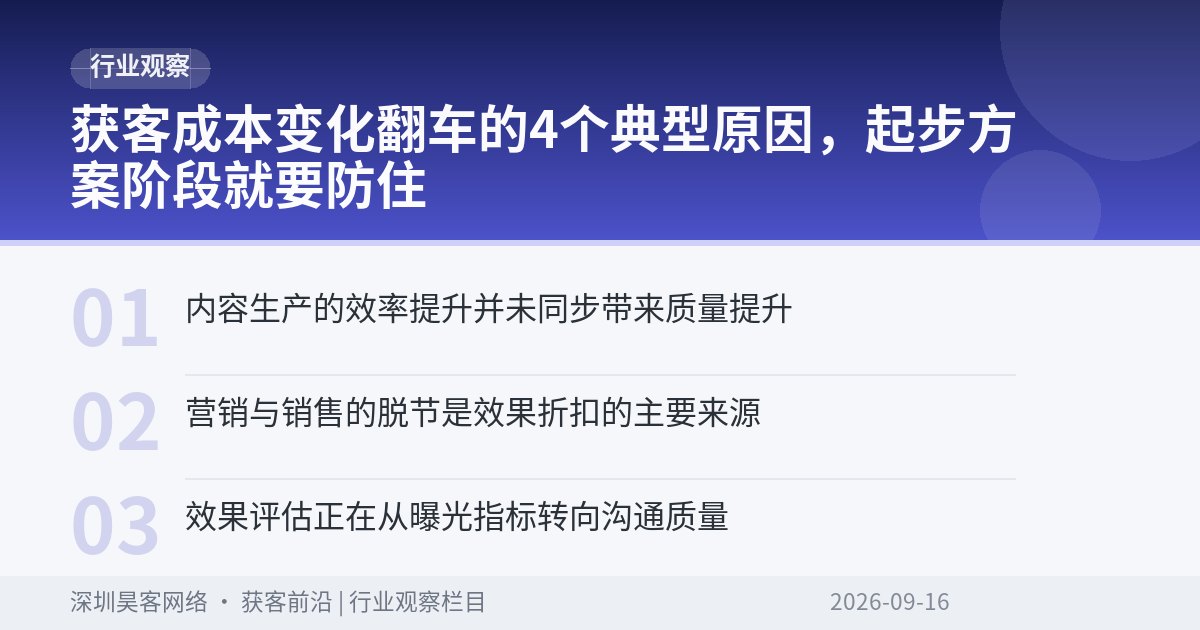 获客成本变化翻车的4个典型原因，起步方案阶段就要防住